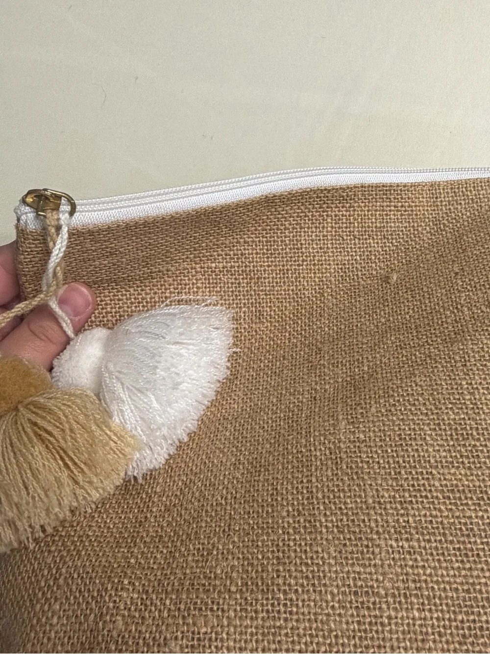 Mud Pie Tan Jute Cosmetic Pouch with Tassel Accent